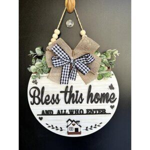 New 3D Bless This Home Wooden Front Door Sign – Rustic Hanging Door Decoration